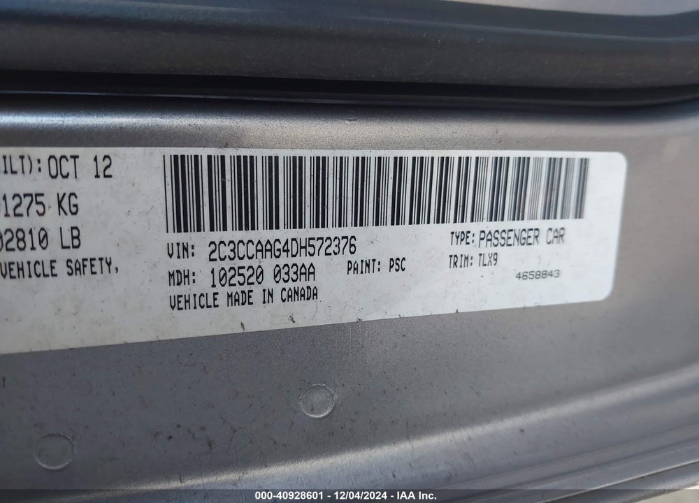 2013 CHRYSLER 300 MOTOWN VIN: 2C3CCAAG4DH572376