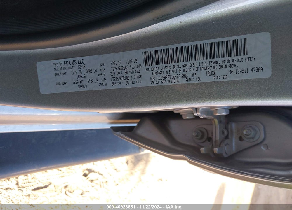 2019 RAM 1500 VIN: 1C6SRFFT1KN731083