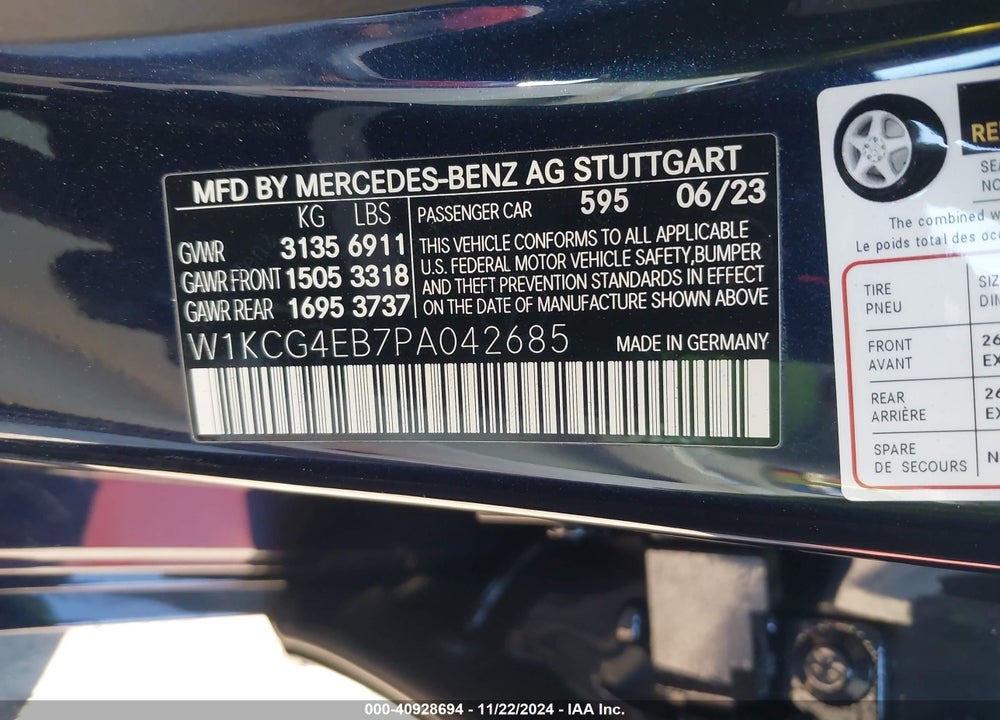 2023 MERCEDES-BENZ EQS 580 4MATIC VIN: W1KCG4EB7PA042685