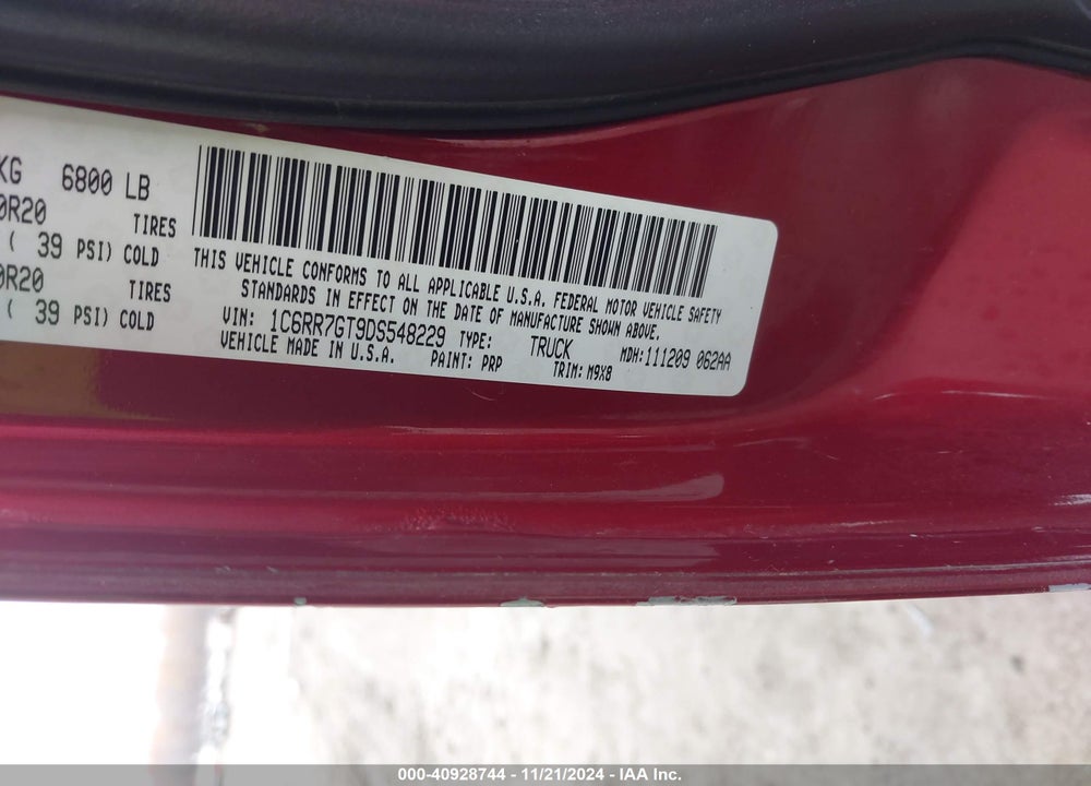 2013 RAM 1500 BIG HORN VIN: 1C6RR7GT9DS548229