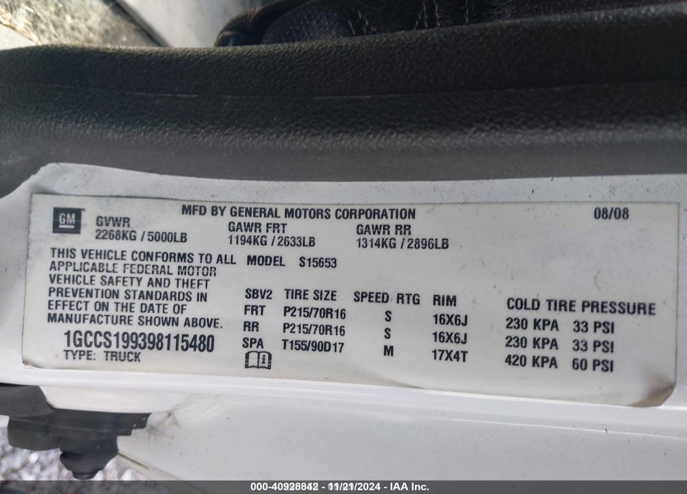 2009 CHEVROLET COLORADO WORK TRUCK VIN: 1GCCS199398115480