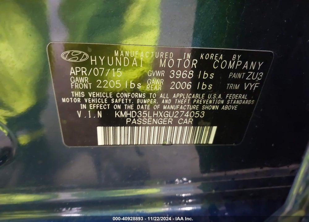 2016 HYUNDAI ELANTRA GT VIN: KMHD35LHXGU274053