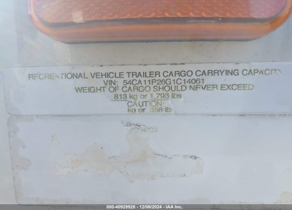 2016 WINNEBAGO OTHER VIN: 54CA11P26G1C14061