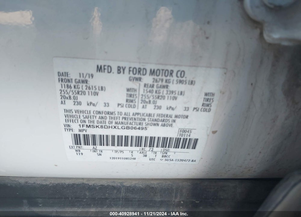 2020 FORD EXPLORER XLT VIN: 1FMSK8DHXLGB06495