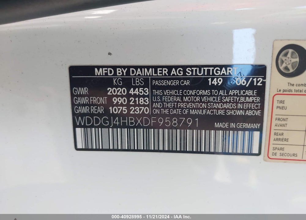 2013 MERCEDES-BENZ C 250 VIN: WDDGJ4HBXDF958791