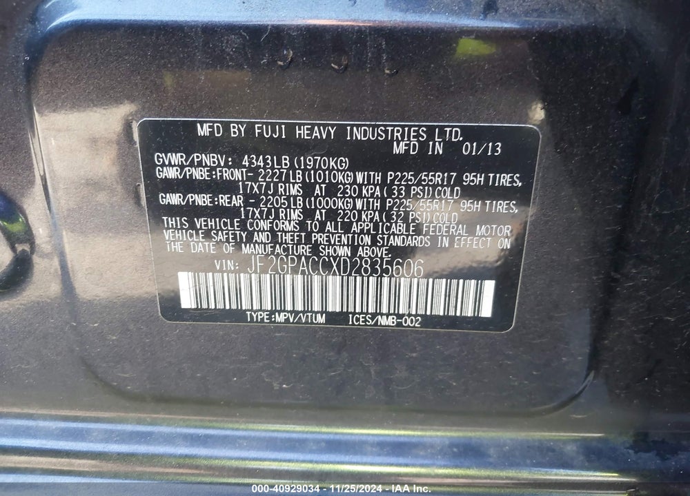 2013 SUBARU XV CROSSTREK 2.0I PREMIUM VIN: JF2GPACCXD2835606