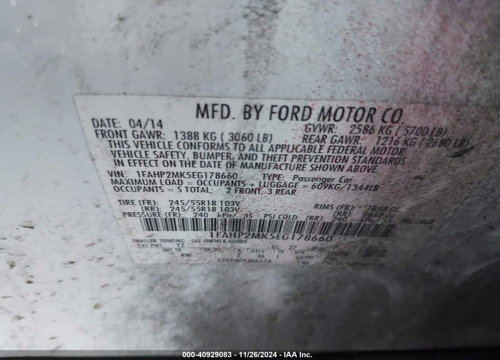 2014 FORD POLICE INTERCEPTOR VIN: 1FAHP2MK5EG178660