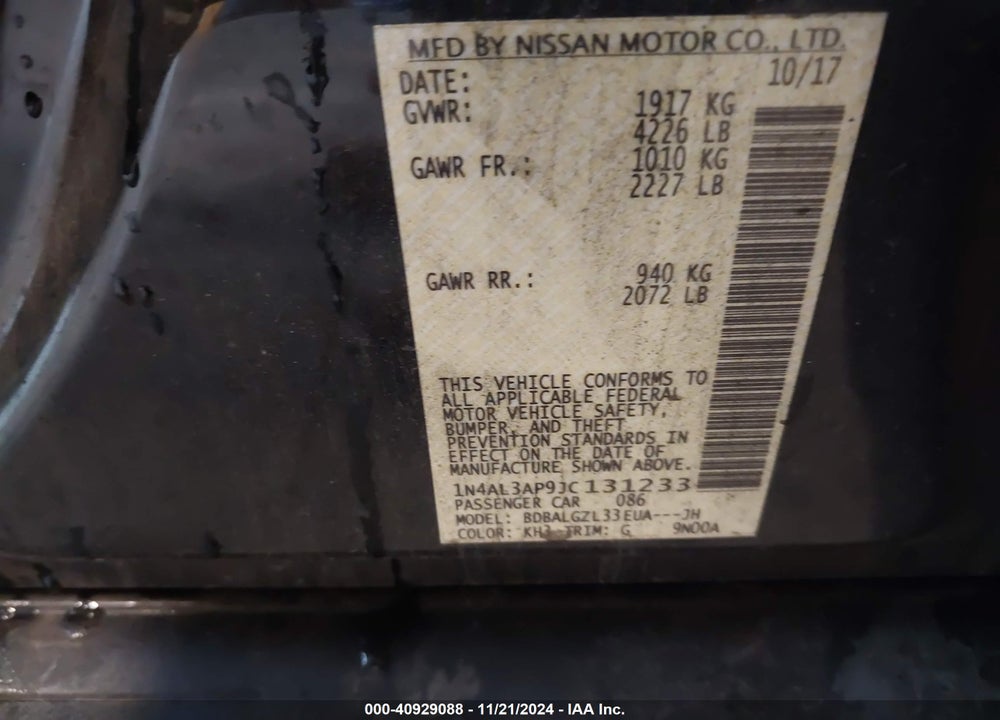 2018 NISSAN ALTIMA 2.5 S VIN: 1N4AL3AP9JC131233