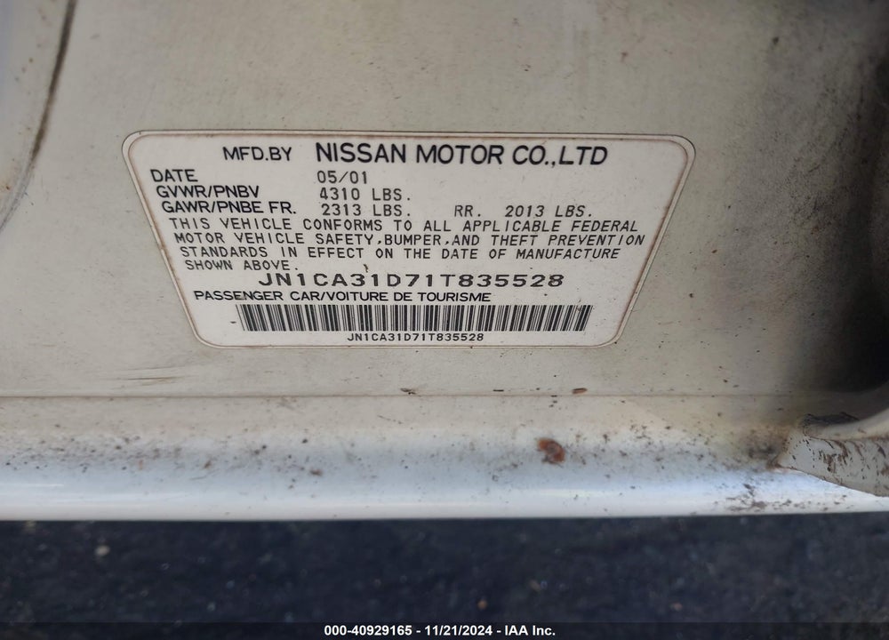 2001 NISSAN MAXIMA SE VIN: JN1CA31D71T835528