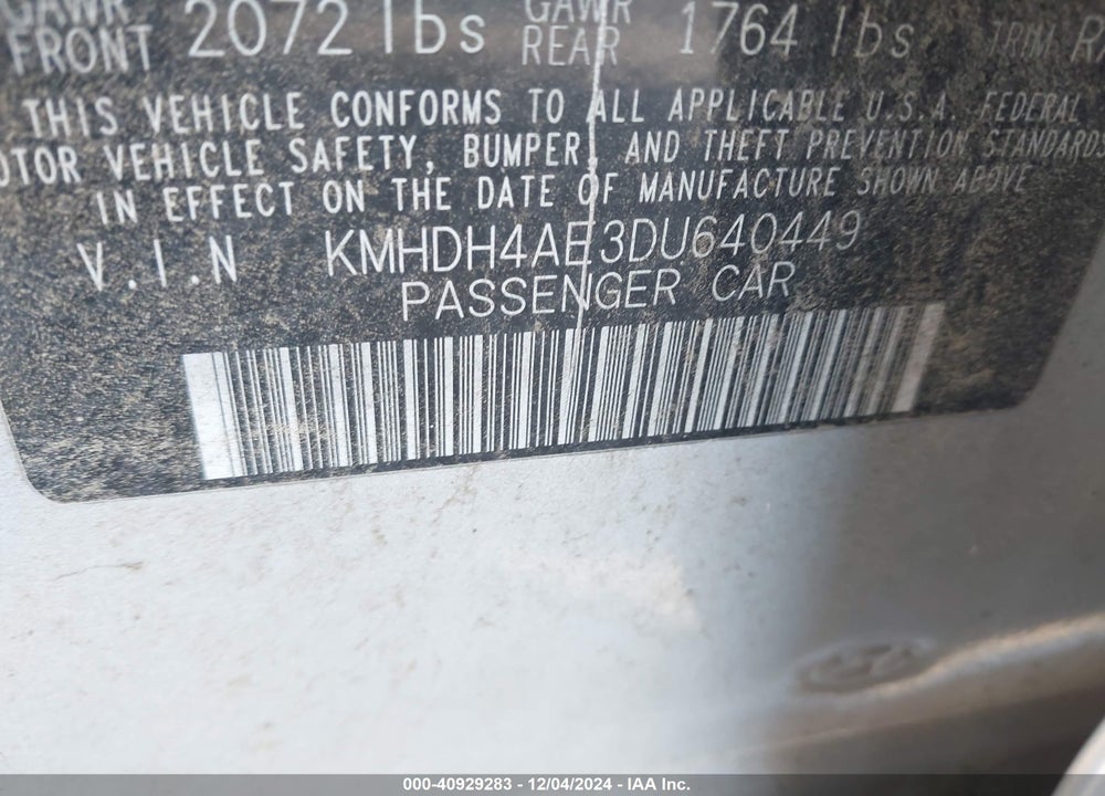 2013 HYUNDAI ELANTRA VIN: KMHDH4AE3DU640449