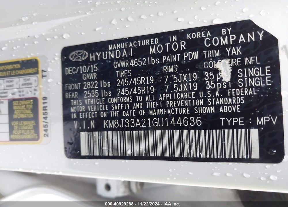 2016 HYUNDAI TUCSON SPORT VIN: KM8J33A21GU144636