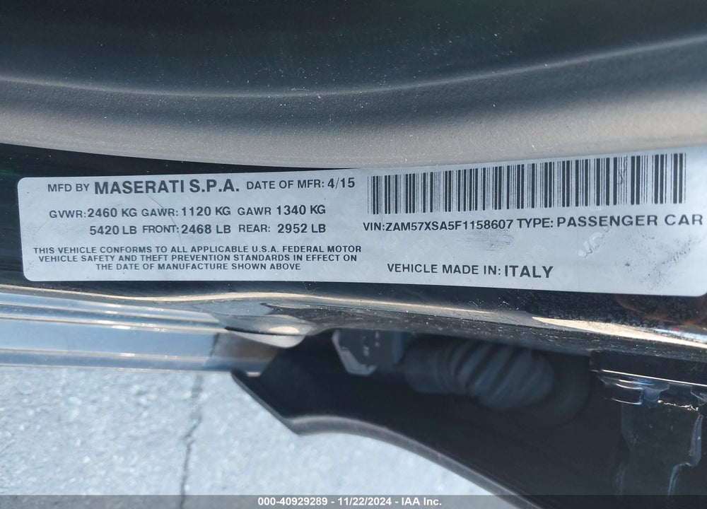 2015 MASERATI GHIBLI VIN: ZAM57XSA5F1158607