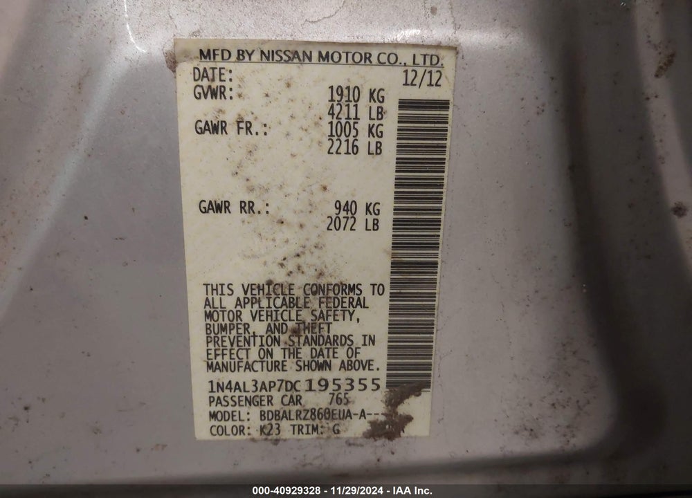 2013 NISSAN ALTIMA VIN: 1N4AL3AP7DC195355