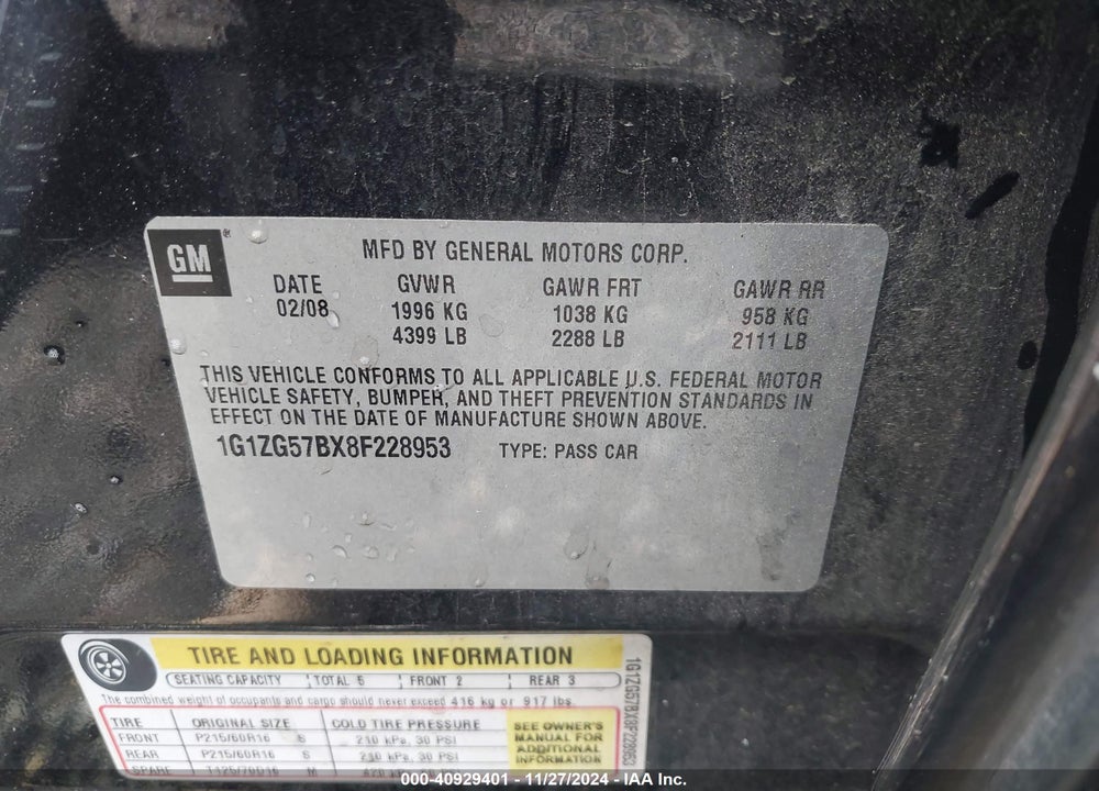 2008 CHEVROLET MALIBU LS VIN: 1G1ZG57BX8F228953
