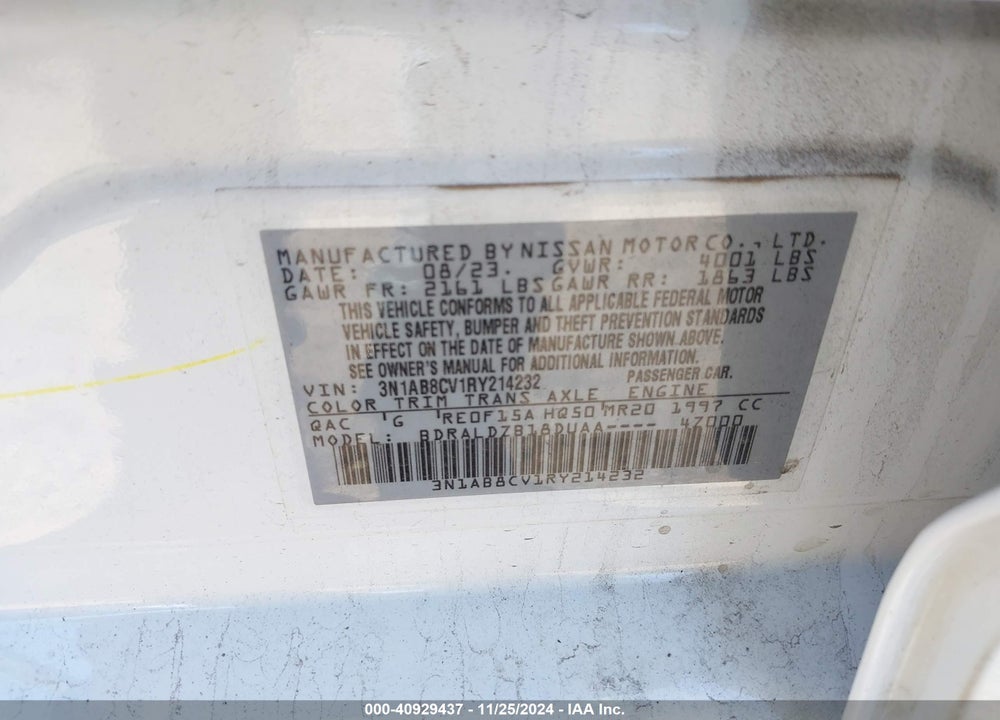 2024 NISSAN SENTRA VIN: 3N1AB8CV1RY214232