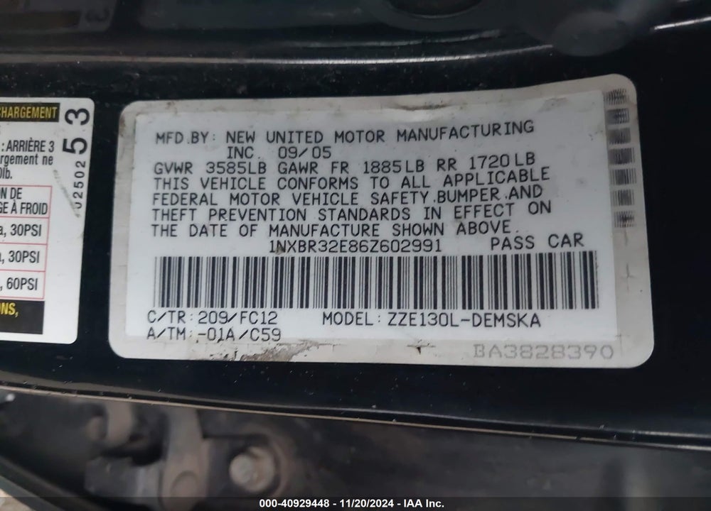 2006 TOYOTA COROLLA S VIN: 1NXBR32E86Z602991
