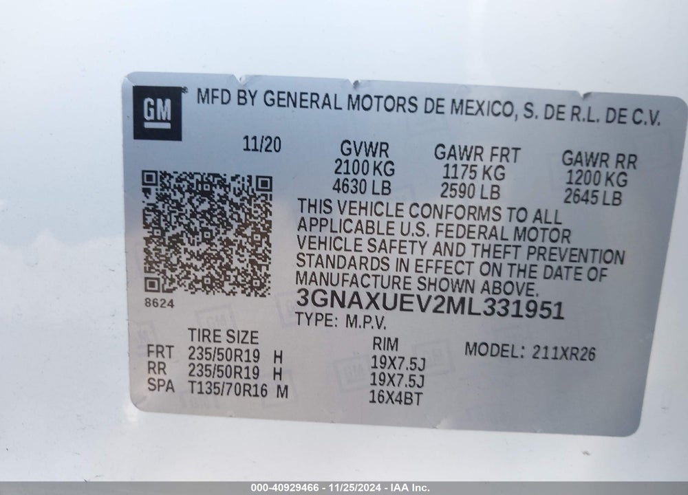 2021 CHEVROLET EQUINOX AWD LT VIN: 3GNAXUEV2ML331951