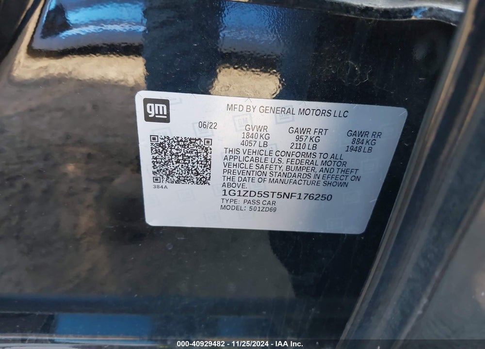 2022 CHEVROLET MALIBU FWD LT VIN: 1G1ZD5ST5NF176250
