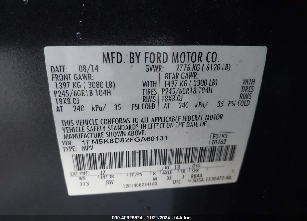 2015 FORD EXPLORER XLT VIN: 1FM5K8D82FGA60131