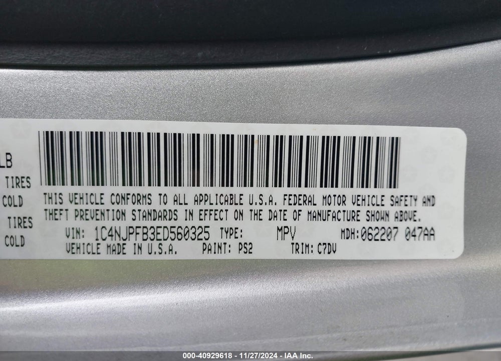 2014 JEEP PATRIOT LATITUDE VIN: 1C4NJPFB3ED560325