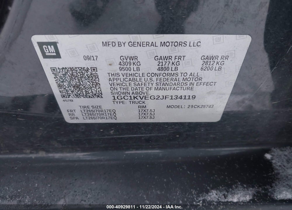 2018 CHEVROLET SILVERADO 2500HD LT VIN: 1GC1KVEG2JF134119
