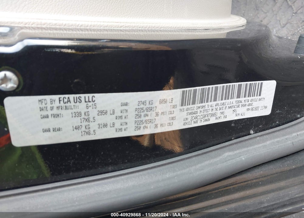 2015 CHRYSLER TOWN & COUNTRY TOURING-L VIN: 2C4RC1CG0FR730051