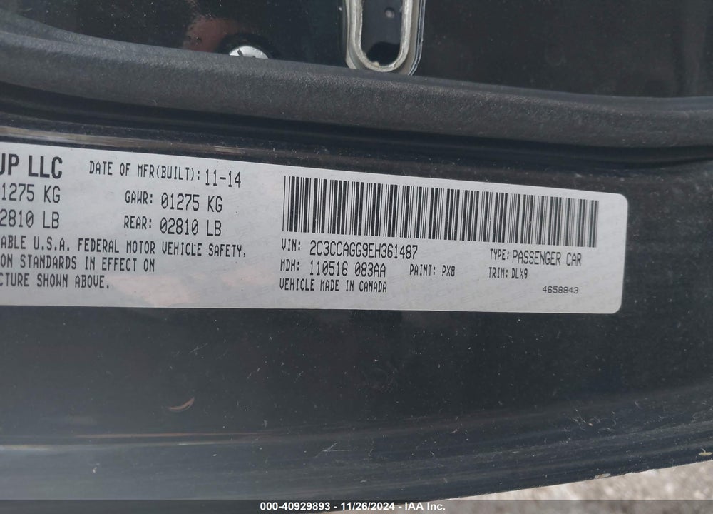 2014 CHRYSLER 300 VIN: 2C3CCAGG9EH361487