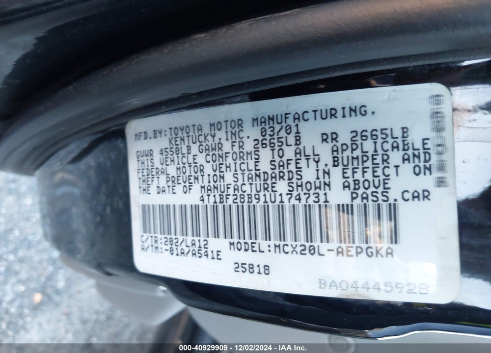 2001 TOYOTA AVALON XLS VIN: 4T1BF28B91U174731