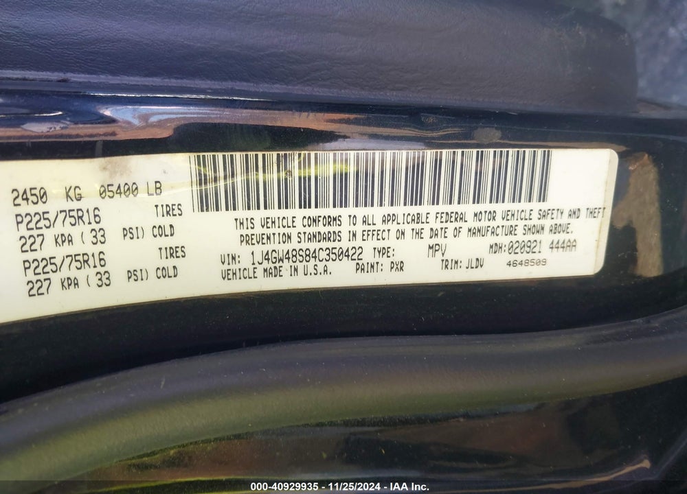 2004 JEEP GRAND CHEROKEE LAREDO VIN: 1J4GW48S84C350422