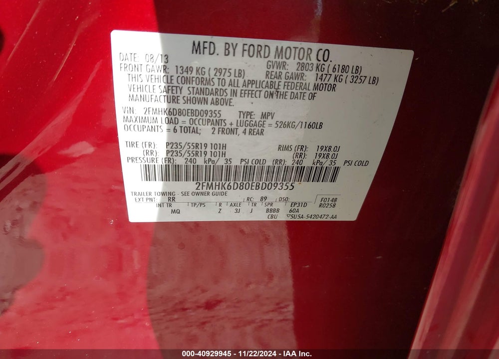 2014 FORD FLEX LIMITED VIN: 2FMHK6D80EBD09355