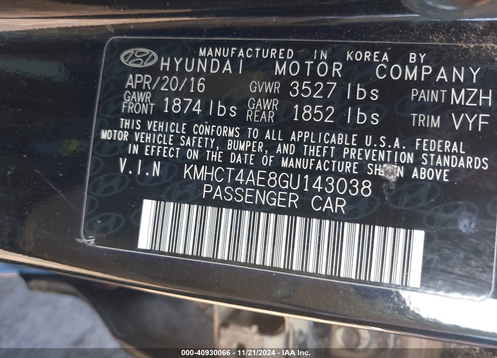 2016 HYUNDAI ACCENT SE VIN: KMHCT4AE8GU143038