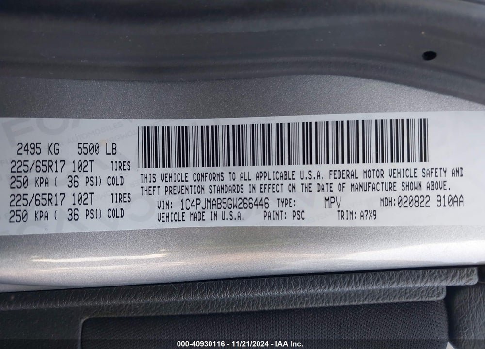 2016 JEEP CHEROKEE SPORT VIN: 1C4PJMAB5GW266446