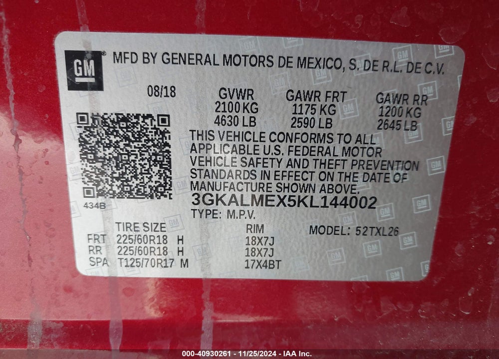 2019 GMC TERRAIN SLE VIN: 3GKALMEX5KL144002
