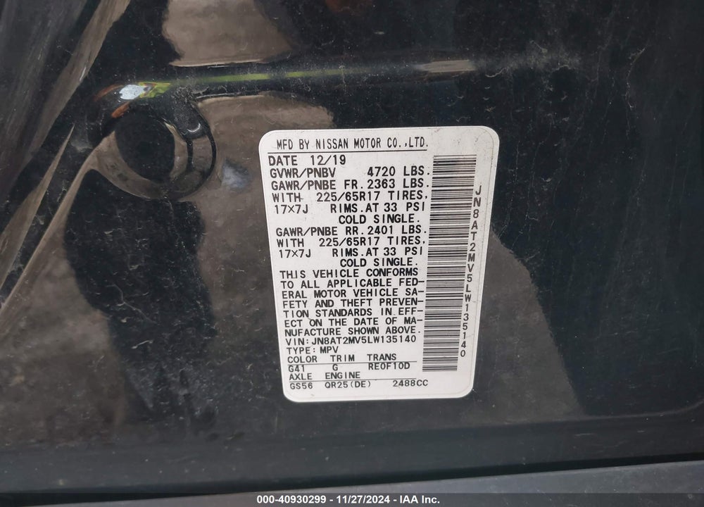 2020 NISSAN ROGUE SV INTELLIGENT AWD VIN: JN8AT2MV5LW135140