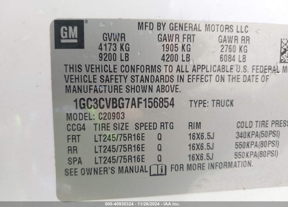 2010 CHEVROLET SILVERADO 2500HD WORK TRUCK VIN: 1GC3CVBG7AF156854