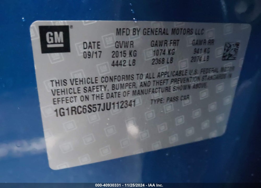 2018 CHEVROLET VOLT VIN: 1G1RC6S57JU112341
