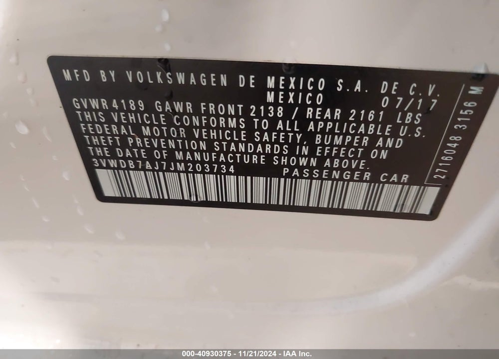 2018 VOLKSWAGEN JETTA 1.4T SE/1.4T WOLFSBURG EDITION VIN: 3VWDB7AJ7JM203734