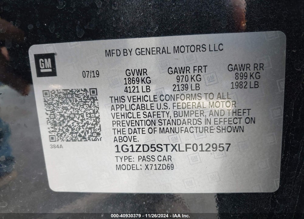2020 CHEVROLET MALIBU FWD LT VIN: 1G1ZD5STXLF012957