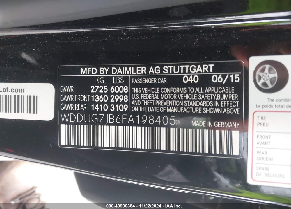 2015 MERCEDES-BENZ S 63 AMG 4MATIC VIN: WDDUG7JB6FA198405