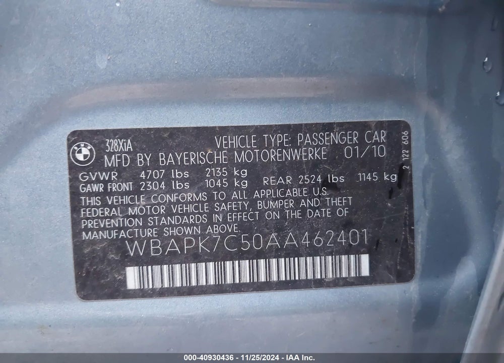 2010 BMW 328I XDRIVE VIN: WBAPK7C50AA462401