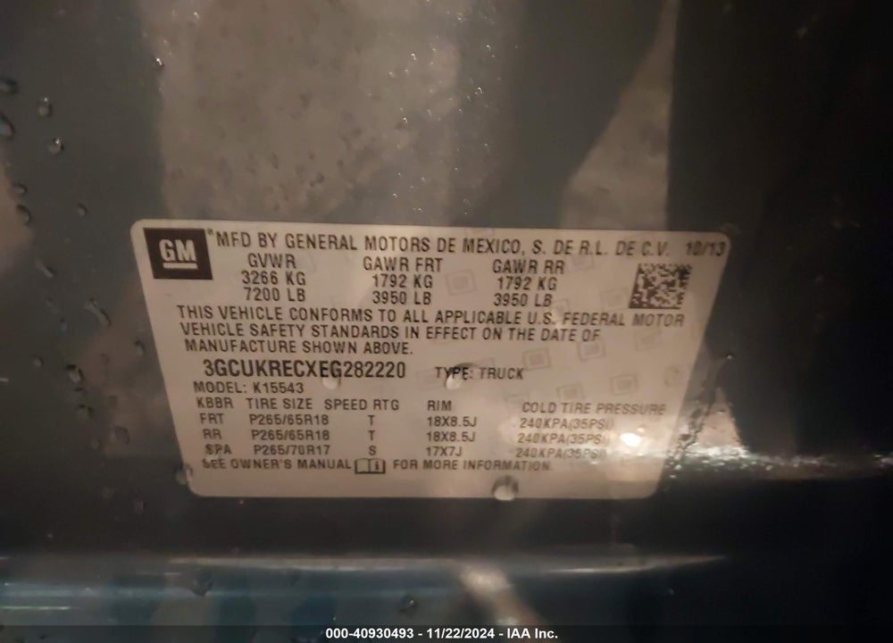 2014 CHEVROLET SILVERADO 1500 1LT VIN: 3GCUKRECXEG282220