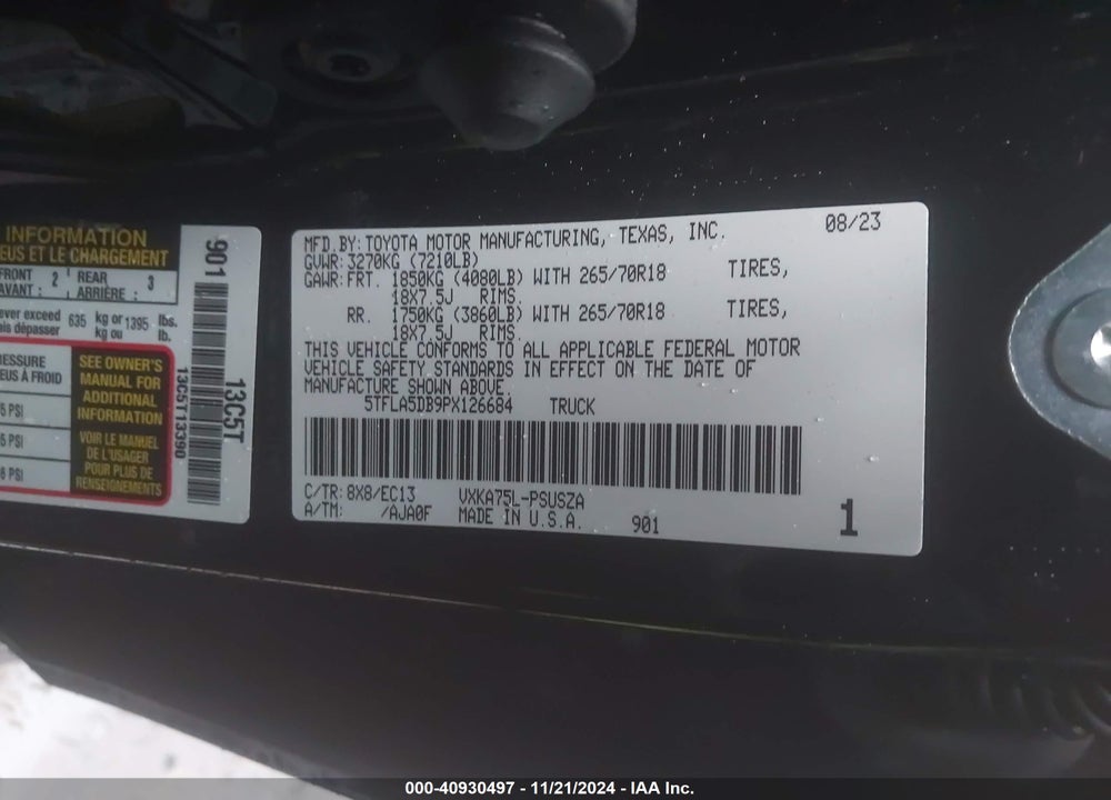 2023 TOYOTA TUNDRA VIN: 5TFLA5DB9PX126684