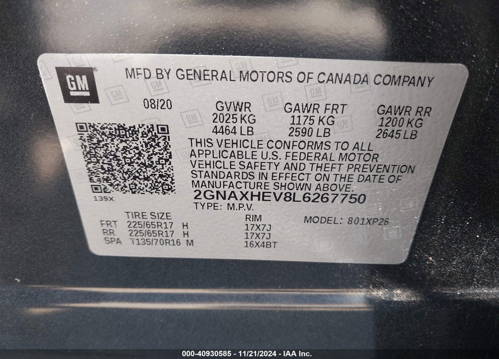 2020 CHEVROLET EQUINOX FWD LS VIN: 2GNAXHEV8L6267750