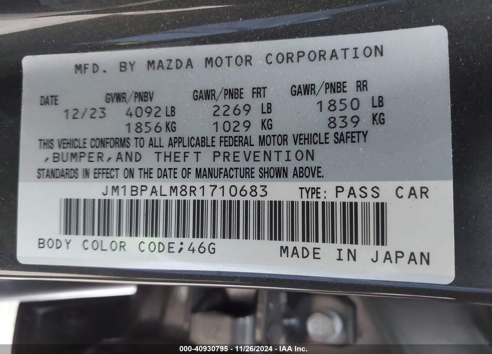 2024 MAZDA 3 2.5 S PREFERRED VIN: JM1BPALM8R1710683