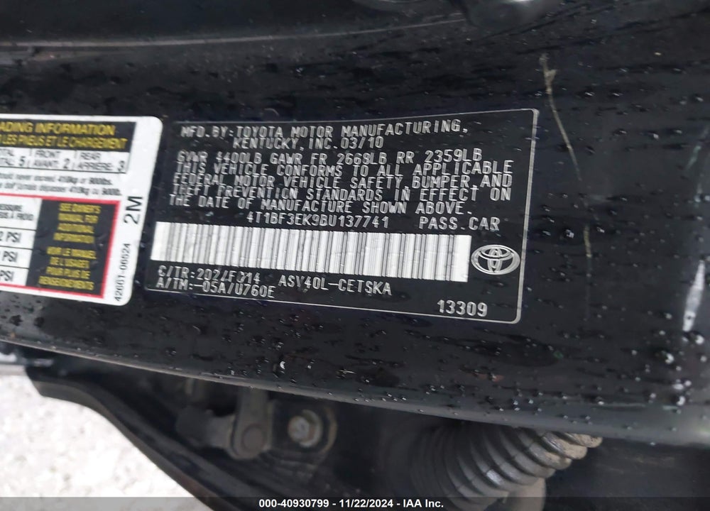 2011 TOYOTA CAMRY SE VIN: 4T1BF3EK9BU137741