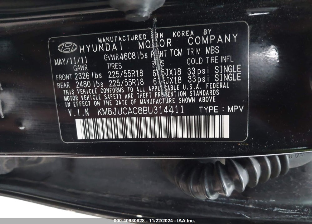 2011 HYUNDAI TUCSON LIMITED VIN: KM8JUCAC8BU314411