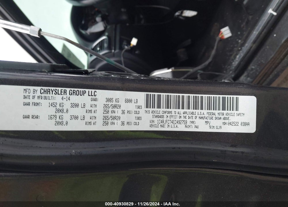 2014 JEEP GRAND CHEROKEE OVERLAND VIN: 1C4RJFCT4EC492759