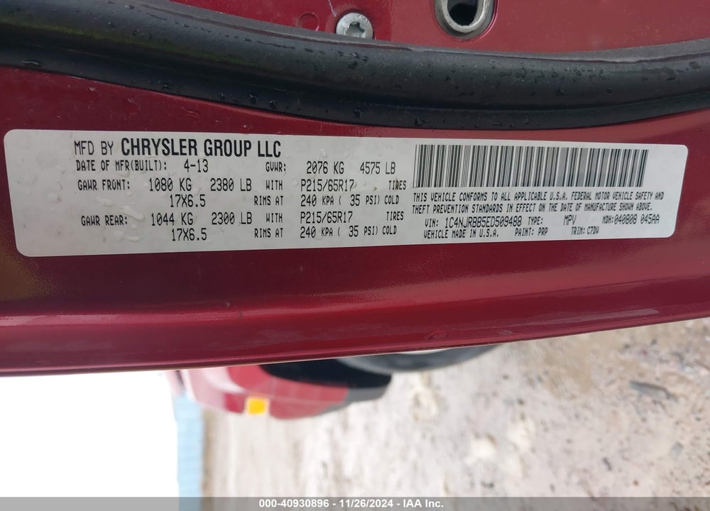 2014 JEEP PATRIOT SPORT VIN: 1C4NJRBB5ED509488