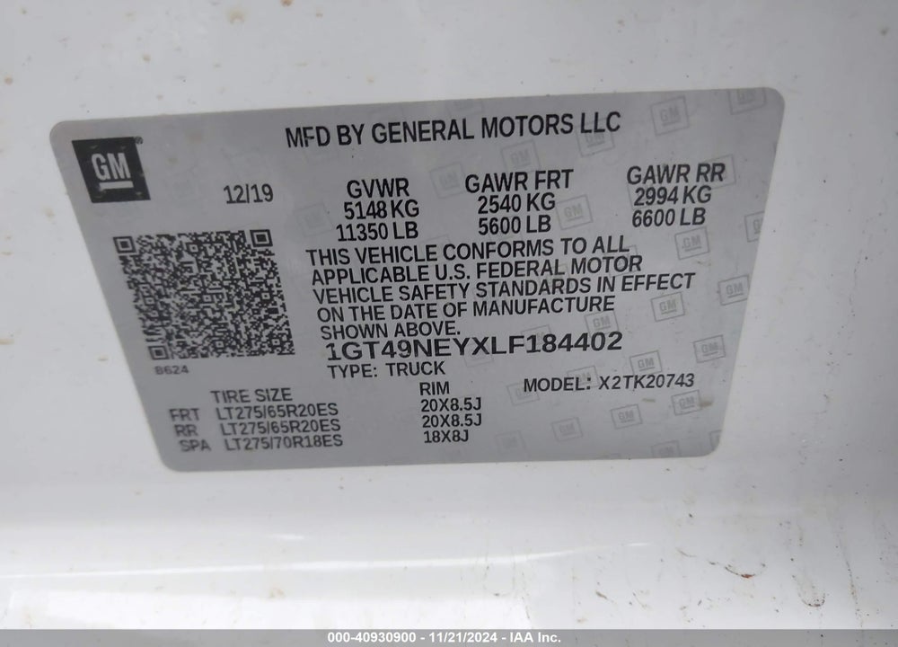 2020 GMC SIERRA 2500HD 4WD  STANDARD BED SLT VIN: 1GT49NEYXLF184402