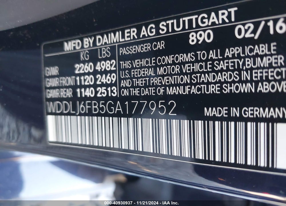 2016 MERCEDES-BENZ CLS 400 VIN: WDDLJ6FB5GA177952